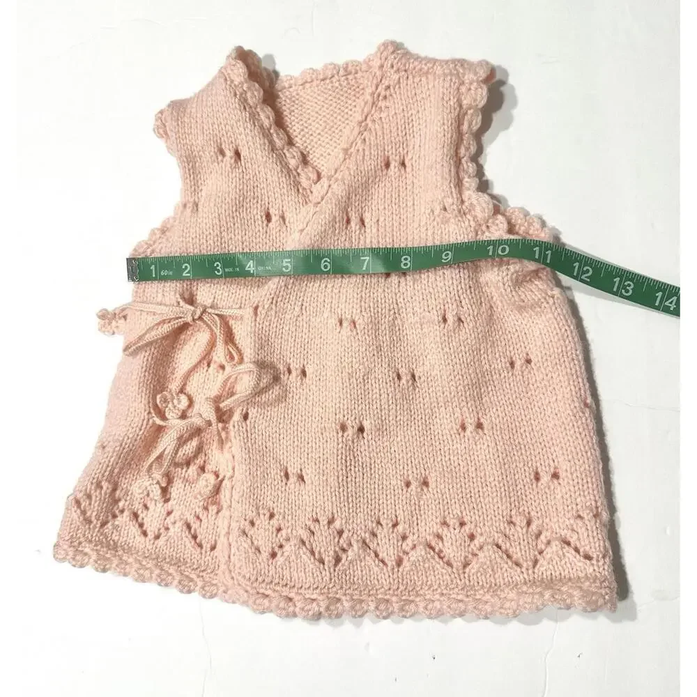 Toddler Girl Knitted Vest Pink String Closure String Eyelets Openwork Lace